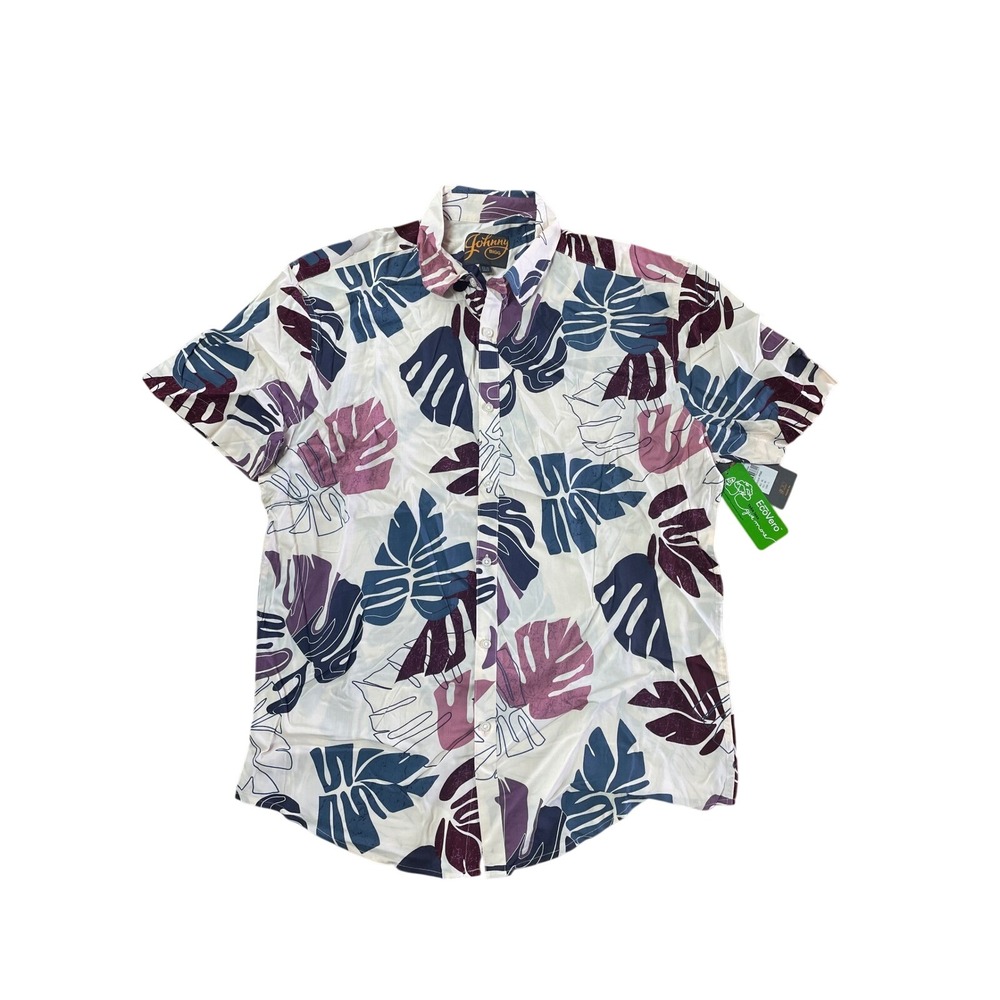 Johnny Bigg Mens Seychelles Viscose‎ Shirt Pink Tropical Leaf Print Large NWT